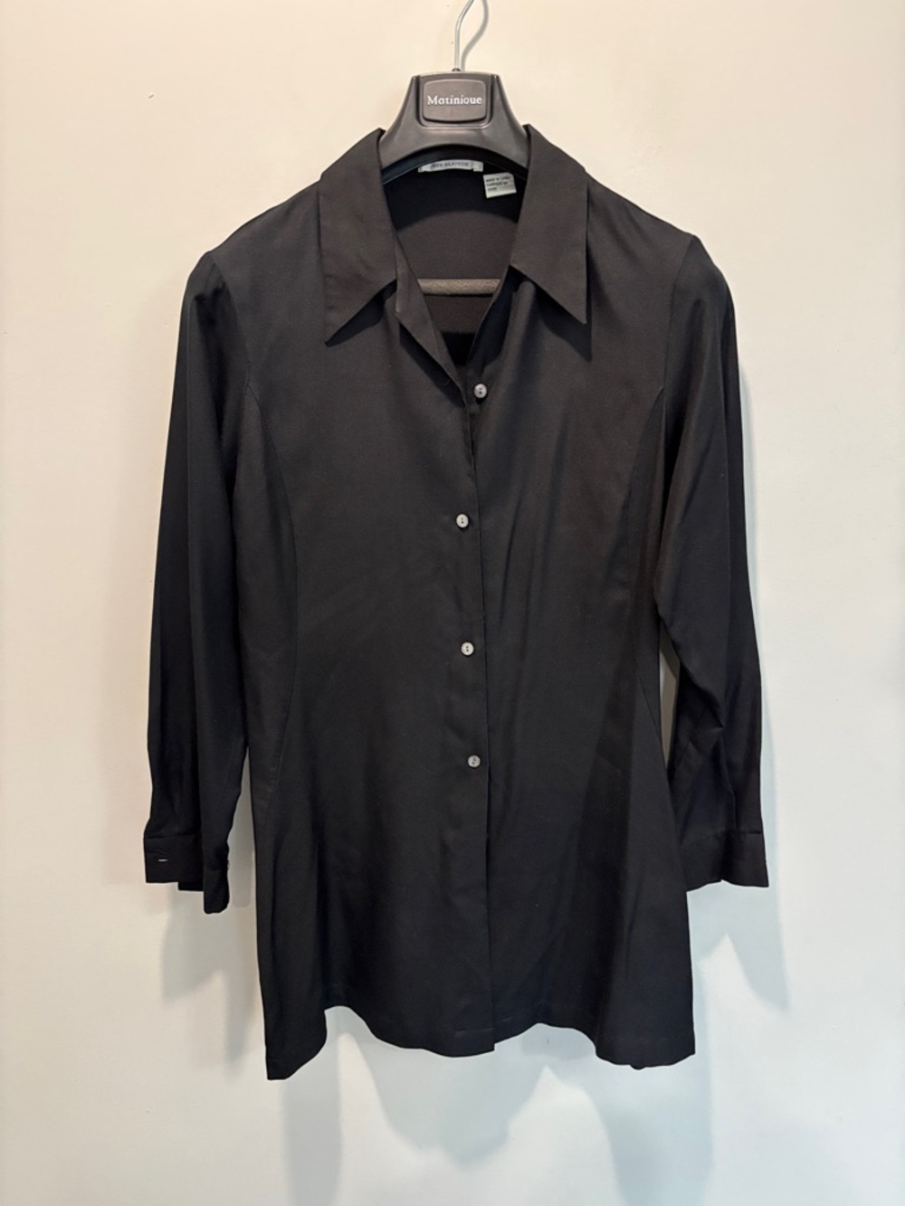 Club Monaco Black Silk Duster Jacket Blouse Longline Button Front Size Medium - Picture 7 of 16